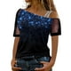 thumbnail image 2 of Gibobby Playera TéRmica Ligera Top de para mujer, camisas con hombros descubiertos, blusa elegante estampada de manga corta con sexi, blusa holgada（Azul， XL), 2 of 5