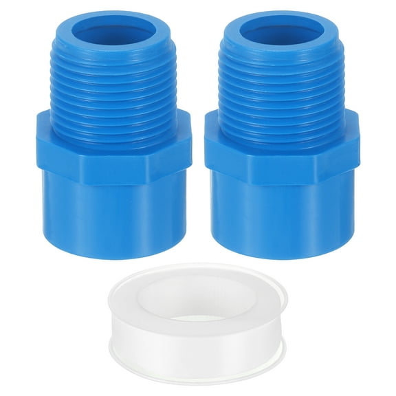 Male Adapter Pipe Fitting, 2Pcs 25mm(1") 2-Way Pipe Connectors with Sealant Tape (Socket x Male Pipe Thread), Hose Adapter Coupling for Plumbing Water Line (Blue)