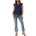 thumbnail image 2 of INSPIRE CHIC Blusas de manga corta con volantes para mujeres, elegantes, de cuello en V, verano, color azul oscuro, talla S, 2 of 5