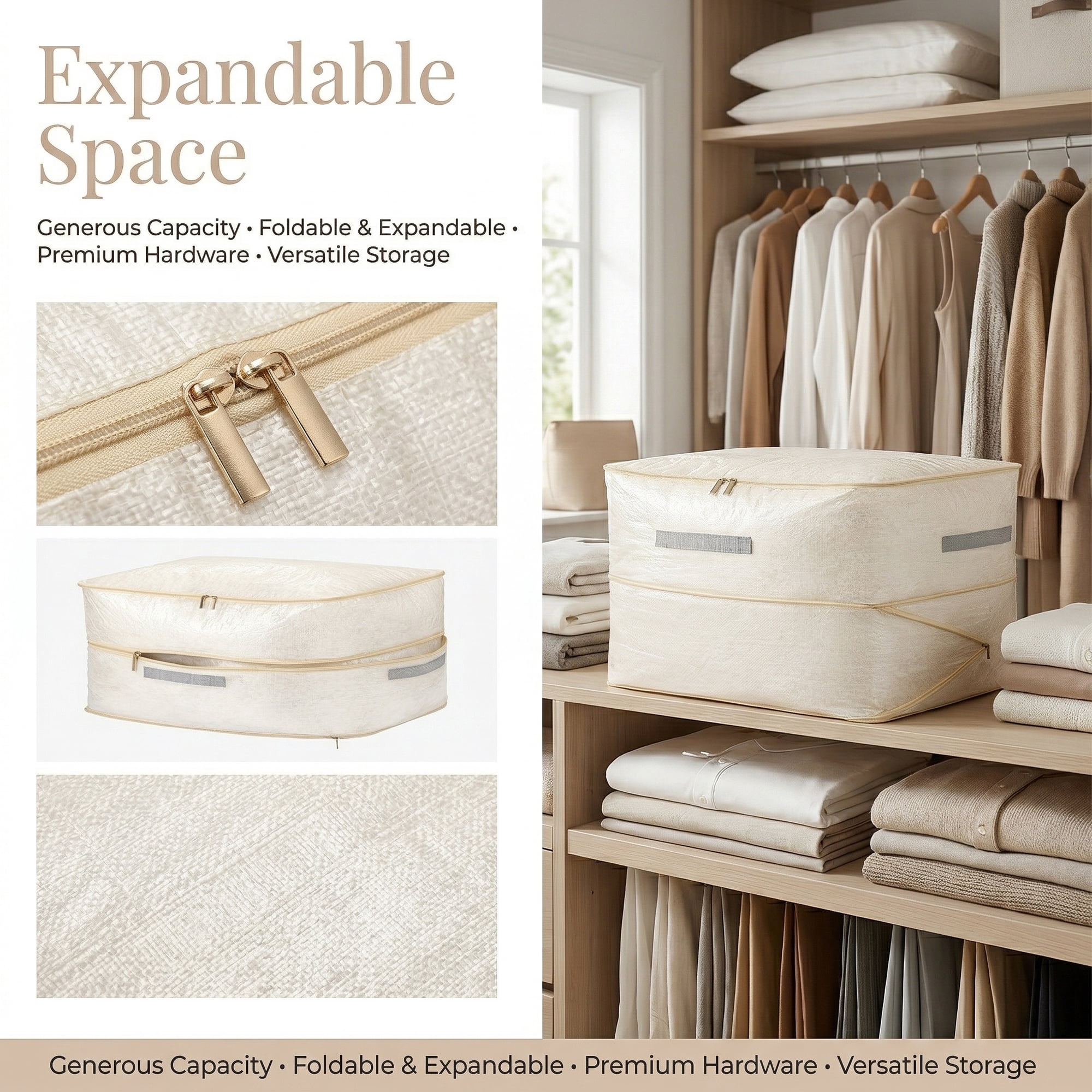 Unique Bargains Portable Storage Bags for Organizing Clothing Beige 19.7"x16.5"x11.8"