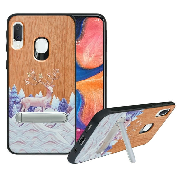 Labanema Samsung Galaxy A20e 2019 Case, Samsung Galaxy A20e 2019 Cover with Metal Kickstand, Natural Wood TPU Cover, Anti Scratch Case for Samsung Galaxy A20e 2019 (Elk)