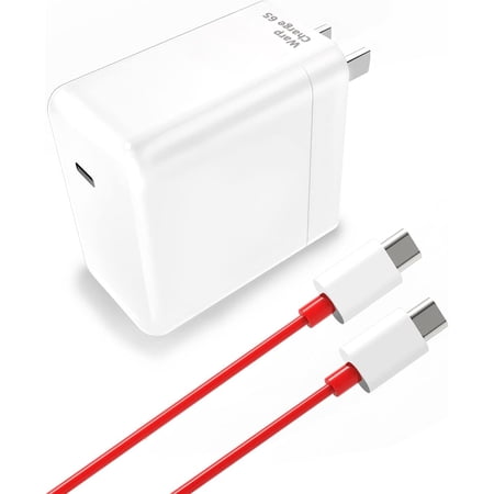 65W Warp Charger Replacement for OnePlus, for OnePlus 13/12R/12/11/10/Nord 2 5G/9 Pro/9RT/9/9R/8T/Realme, 10V 6.5A Fast Charging Adapter with 5.0ft USB-C Cable