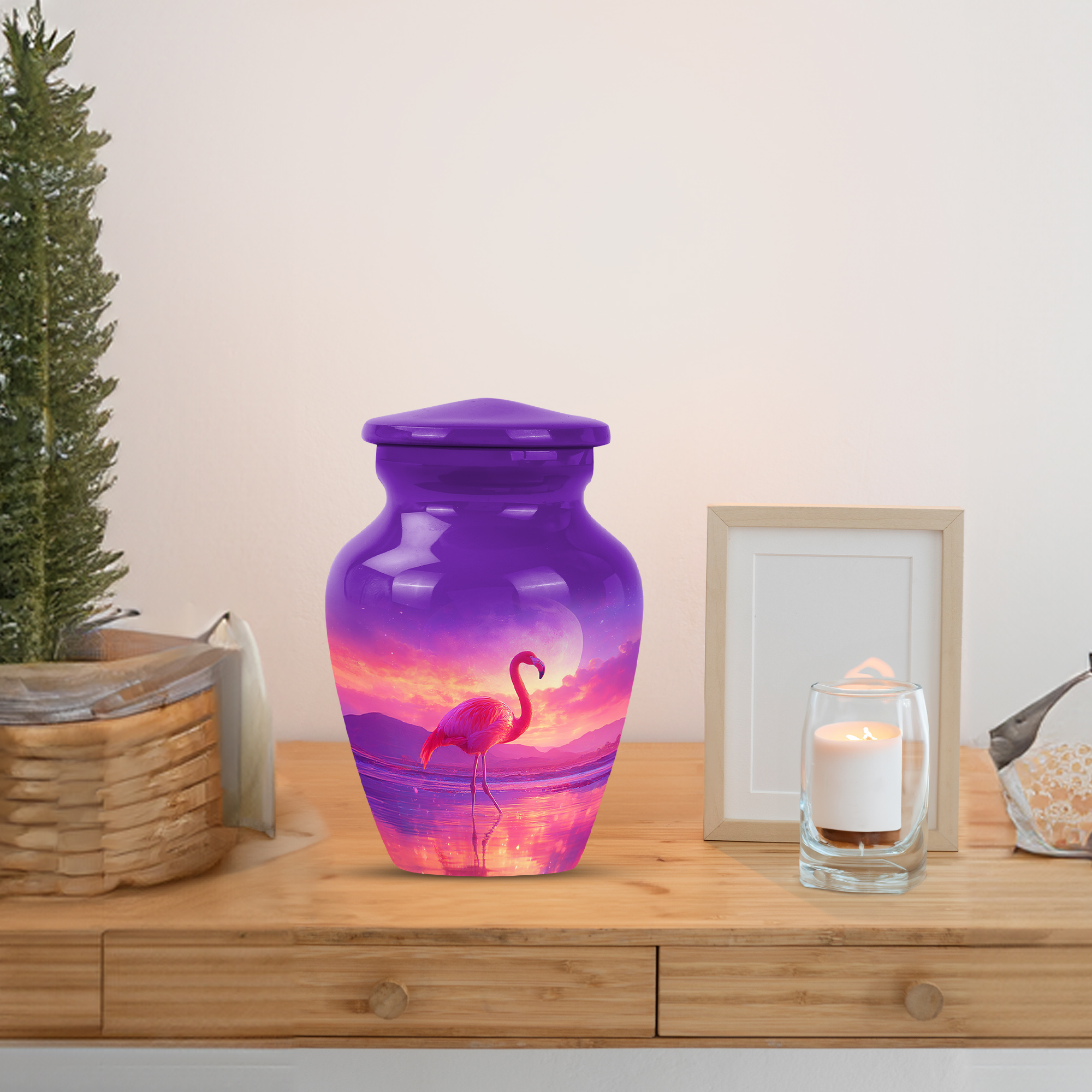 MUKTIVE Flamingo Decorative Urns for Human Ashes Adult Male and Male, Funeral Moon Burial Urns for Human Ashes Adult Cremation, Holds 3 Cubic, Remembrance for Dad, 3 Inch