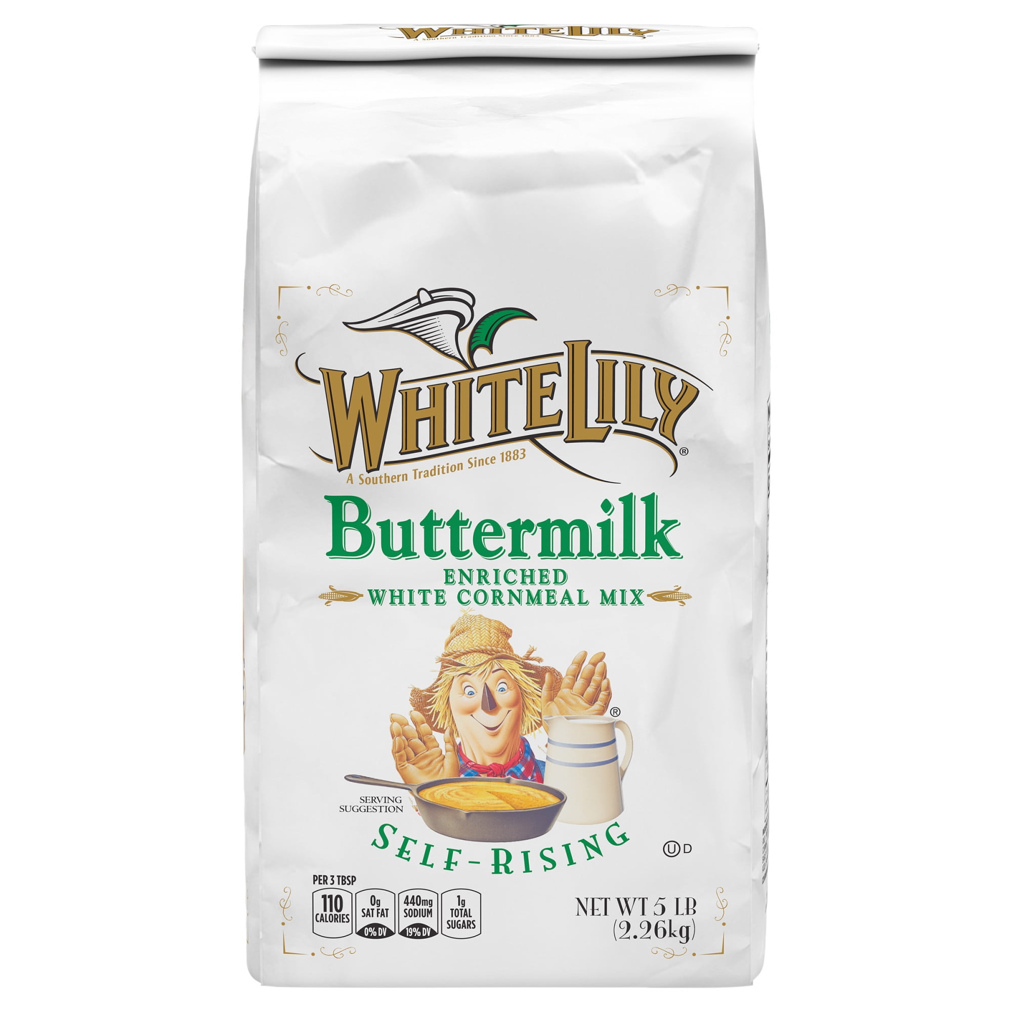 (8 pack) White Lily Self-Rising Buttermilk White Cornmeal Mix, 5 lb Bag