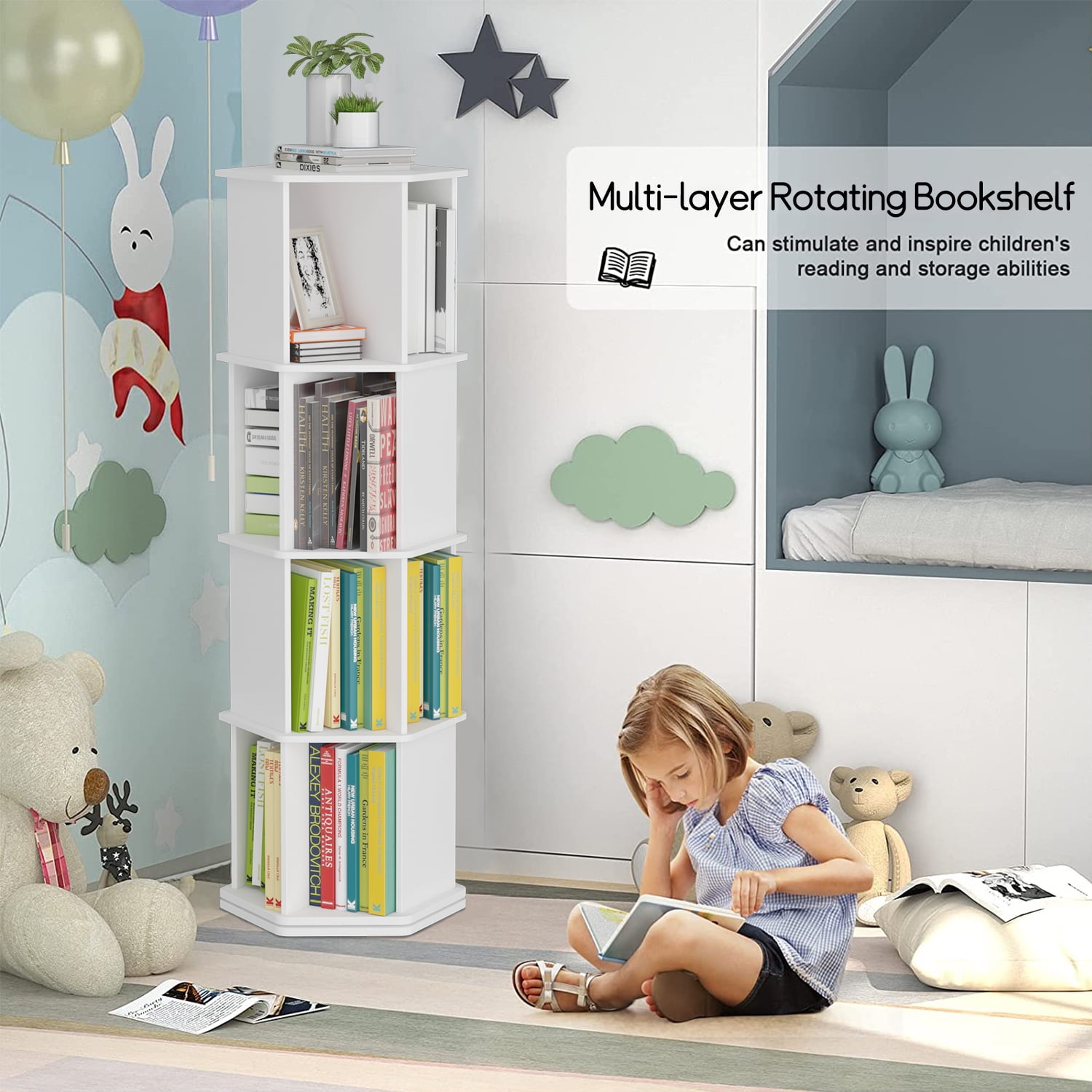 tonchean 4 Tier 360° Rotating Bookshelf Kids, 52