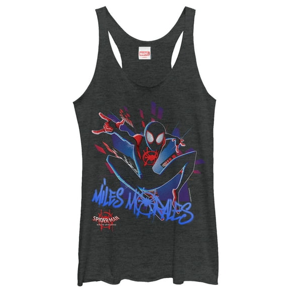 Women's Marvel Spider-Man: Into the Spider-Verse Miles Graffiti  Racerback Tank Top Black Heather Medium