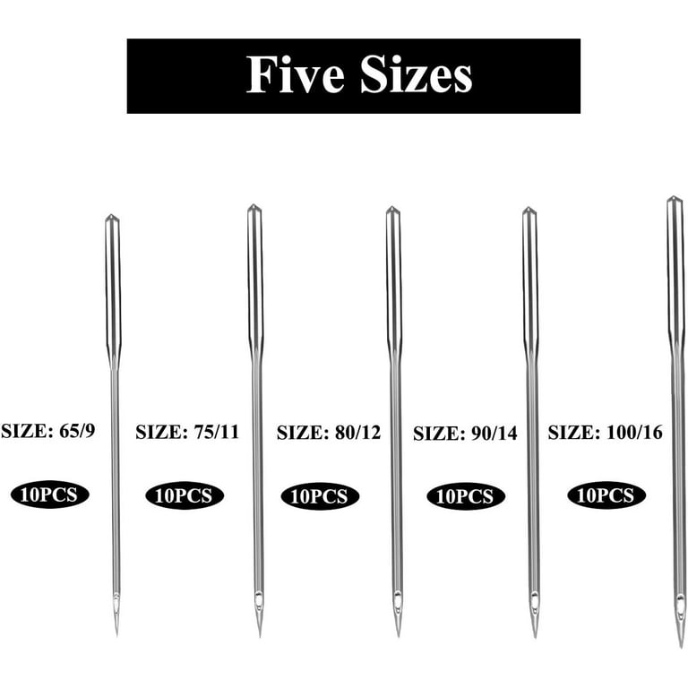 Sewing Machine Needles, 50 PCS Universal Sewing Machine Needle, for Singer,  Brother, Janome, Varmax, Sizes HAX1 65/9, 75/11, 90/14, 100/16, 110/18 (50  PCS)