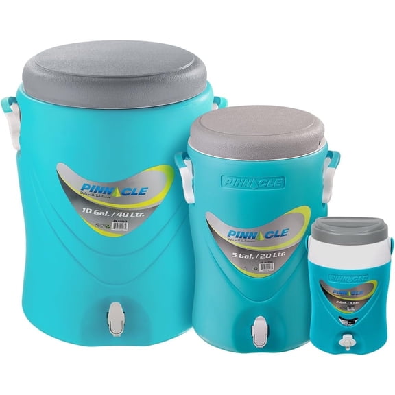 Pinnacle 10-Gal, 5-Gal & 2-Ga Insulated Water Jug Set with Spout – Leakproof Portable Cooler