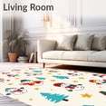 thumbnail image 2 of ODIKA 6'x9' Machine Washable Non-Slip Area Rug, Whimsical Snowman Family with Winter Trees and Scattered Stars Design High Traffic Rug with Pad, White, 639133, 2 of 8