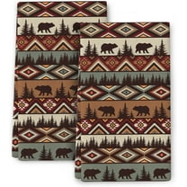 Vintage Rustic Dish Towels for Kitchen Drying Set of 2, Soft Absorbent Bear Mountain Kitchen Towels Tea Towels, Country Cabin Themed Hand Towels for Farmhouse Home Decorations 16x24 Inch