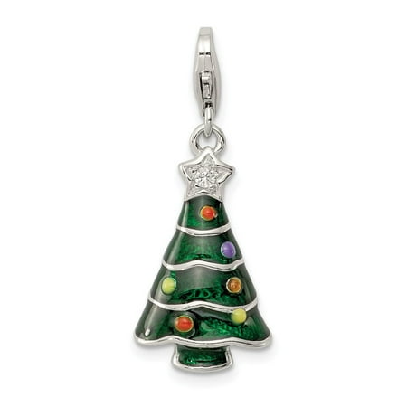 Zirconia Christmas Charm Roy Rose Jewelry Sterling Silver CZ and Enameled Christmas Tree Charm ()