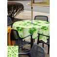 thumbnail image 4 of Outdoor Tablecloth with Umbrella Hole and Zipper, St. Patrick's Day Square Table Cloth 54x54 Inch Waterproof Tablecloth, Watercolor Shamrock Polka Dots Light Green Picnic Table Cover for Patio, 4 of 7