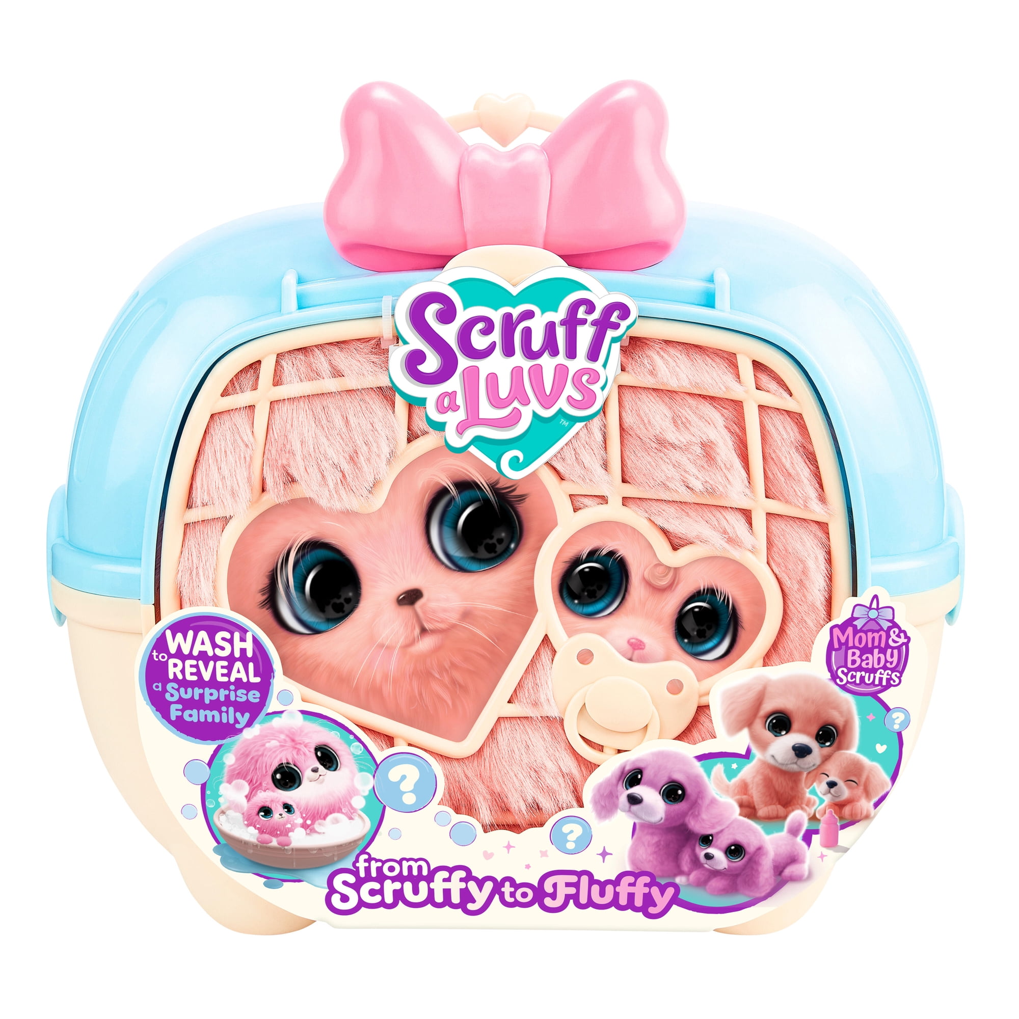 ScruffaLuvs Mom & Baby Scruffs Mystery Plush Toys, Wash to Reveal a Surprise Puppy Family, Nurture, Care & Play, Ages 2+