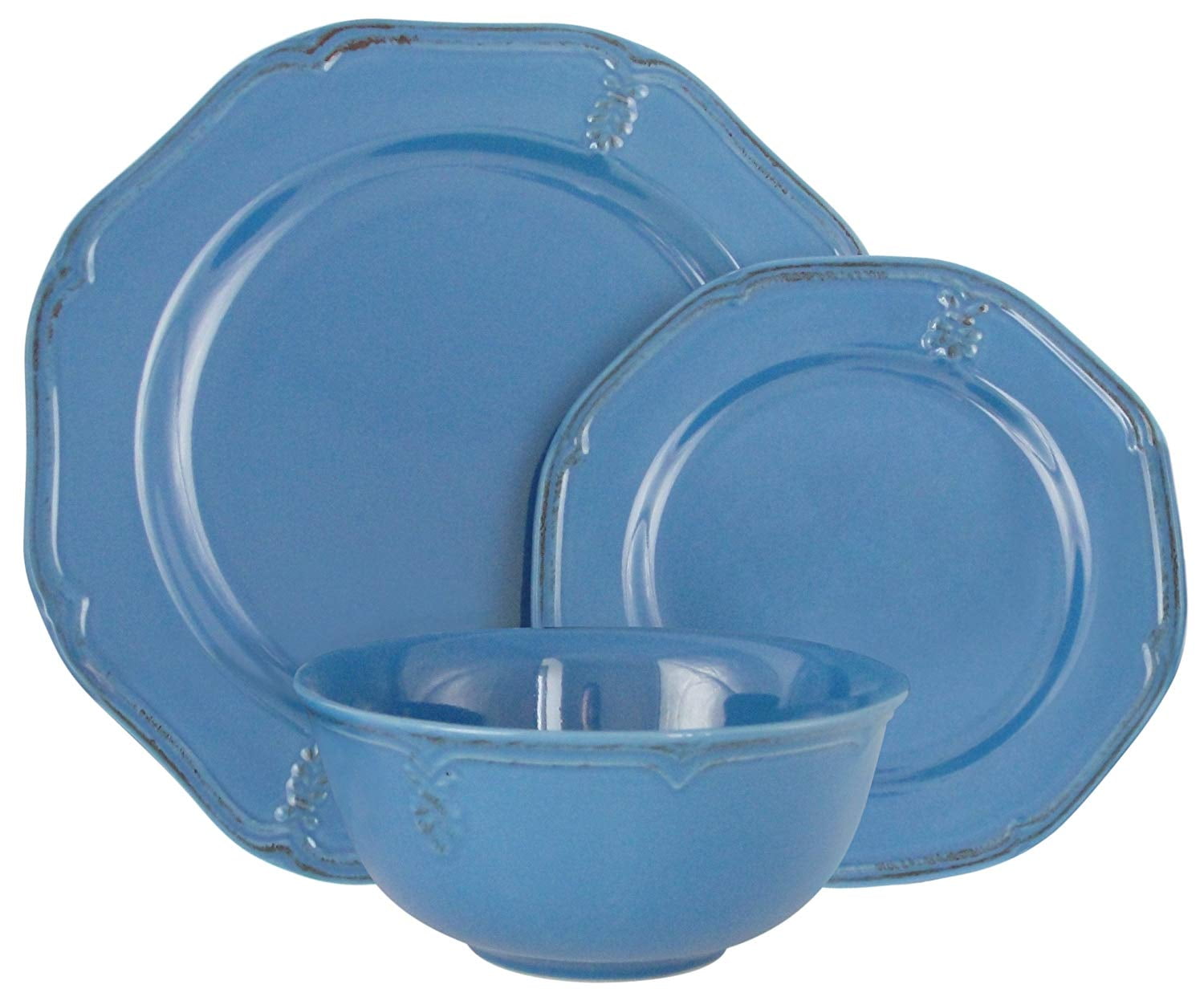 Melange Stoneware 36Piece Dinnerware Set (Antique Blue) Service for