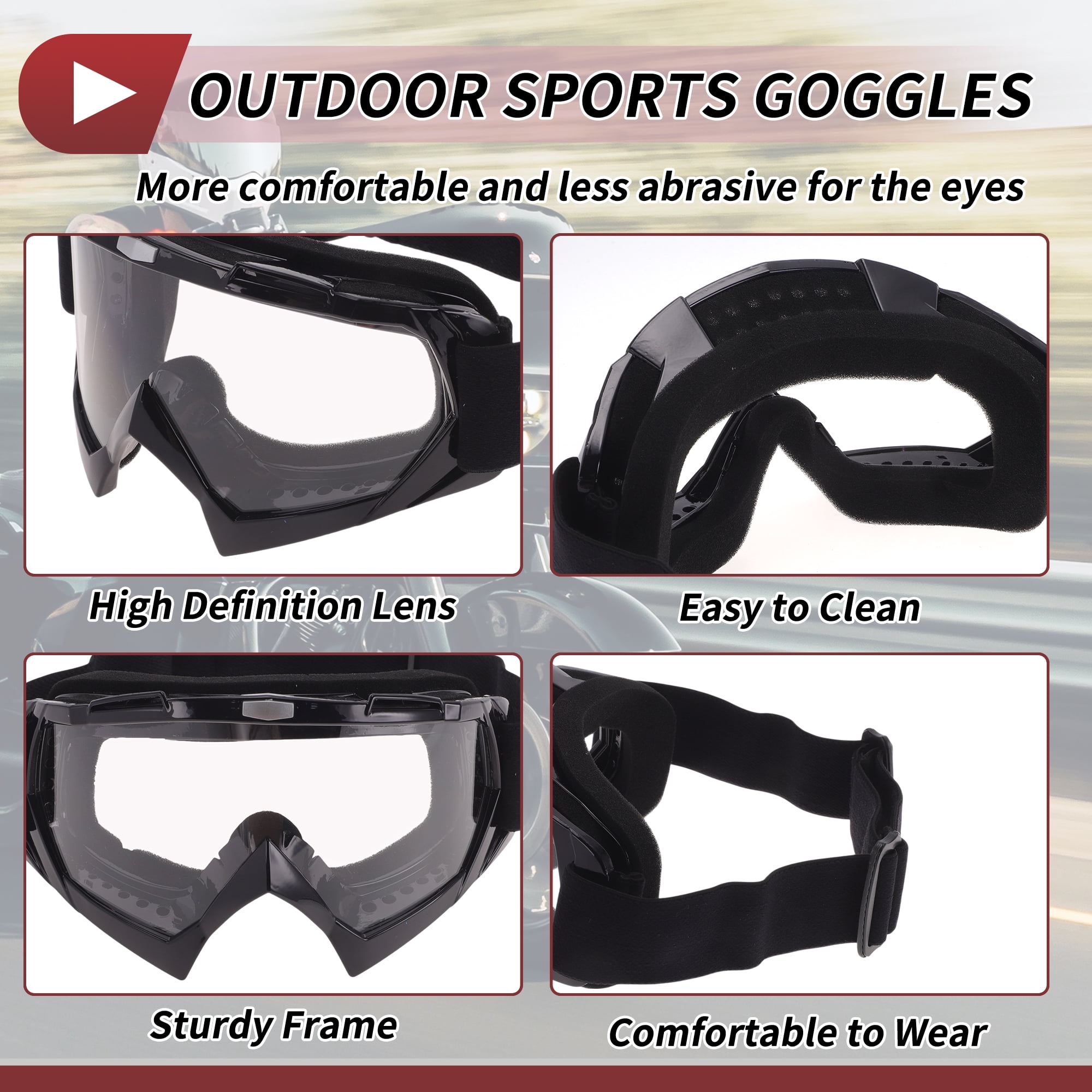 Unique Bargains Motorcycle Riding Goggles PC TPU Cycling Sunglasses Clear Lens Black Frame