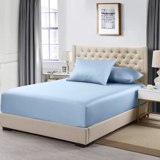 Alive Pixels Alive Pixels Fitted Sheet 200TC Egyptian Cotton Blue Solid 15 Inch Pocket Single Fitted Sheet (Olympic Queen)