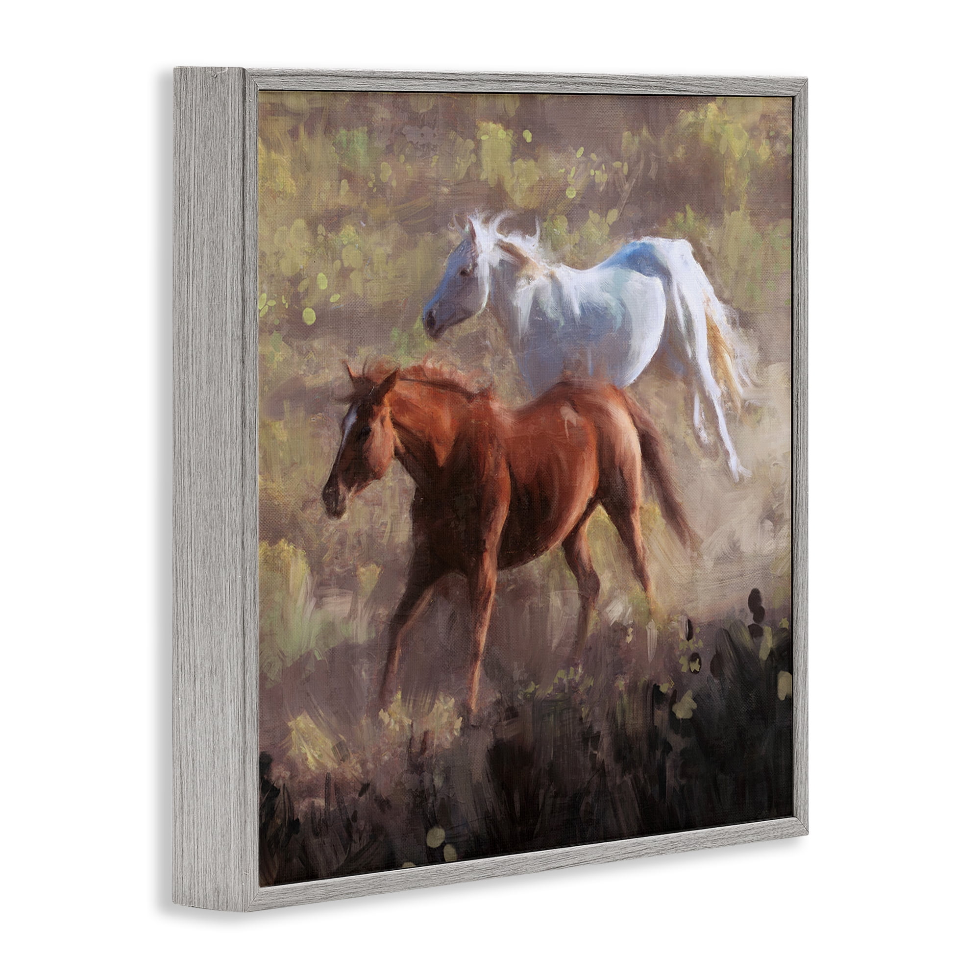 Stupell Industries Brown & White Wild Horses Animals & Insects Painting Gray Framed Art Print Wall Art, 17 x 17
