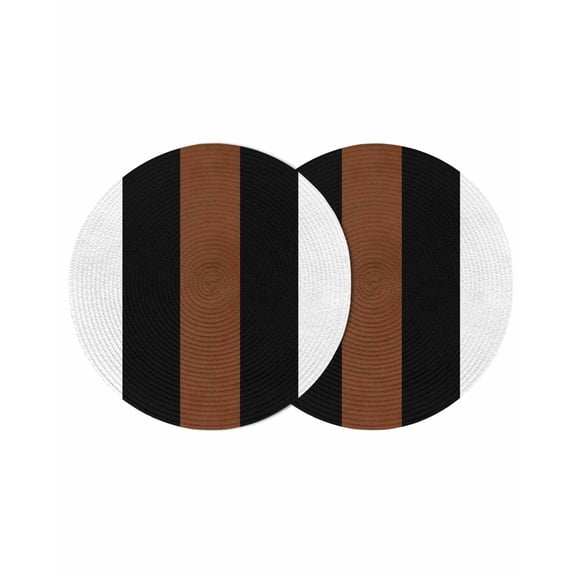 Brown Black White Round Placemats Set of 2 for Dinning Tables,Heat-proof Braided Table Mats 13 Inch,Contemporary Boho Modern Art Washable Place Mat for Kitchen Restaurant Party Decor Table Setting
