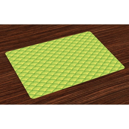 

Ambesonne Green Place Mats Set of 4 Japanese Floral Waves Standard Size Yellow Green Apple Green