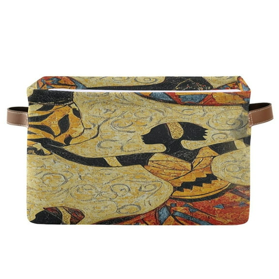 African Faces Decorative Foldable Storage Basket,Canvas Fabric Foldable Storage Bins with Handles Open Home Storage Bins Boxes for Toy Book Shelf Closet Baskets