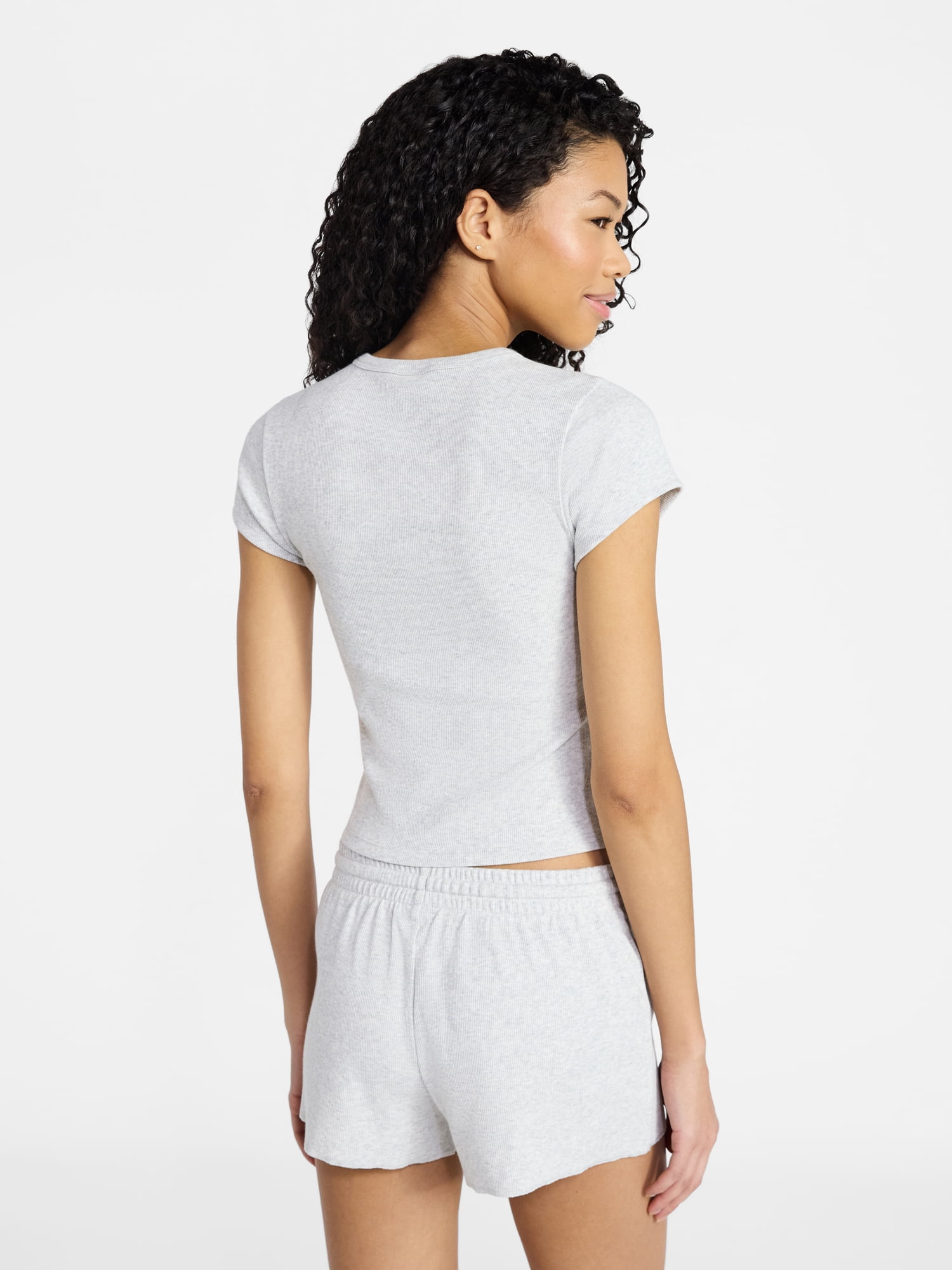 No Boundaries Sleep Ribbed Tee and Shorts Set, 2-Piece, Women’s XXS-3X