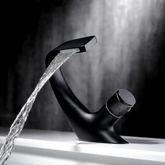 Waterfall Single Hole Basin Faucet,brass Bathroom Sink Faucet,sink Faucet(black,18*13cm)