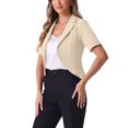 thumbnail image 4 of INSPIRE CHIC Women's Business Casual Lapel Short Sleeve Open Front Cropped Work Office Blazer L Beige, 4 of 6