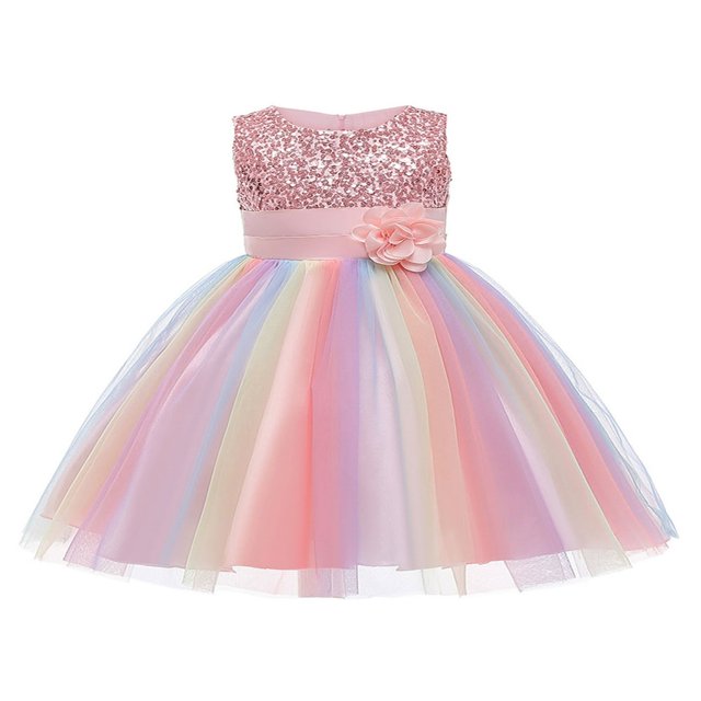 Robe Formelle pour Filles, Col à Sequins Fleuris, Sans Manches, Robe Princesse Bleue 9-10 Ans