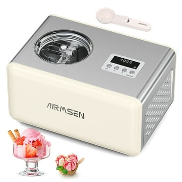 AIRMSEN 2.1 Qt Ice Cream Maker, No Pre-Freezing Electric Ice Cream Machine with Compressor and LCD Timer for Gelato, Frozen Yogurt, Sorbet, White