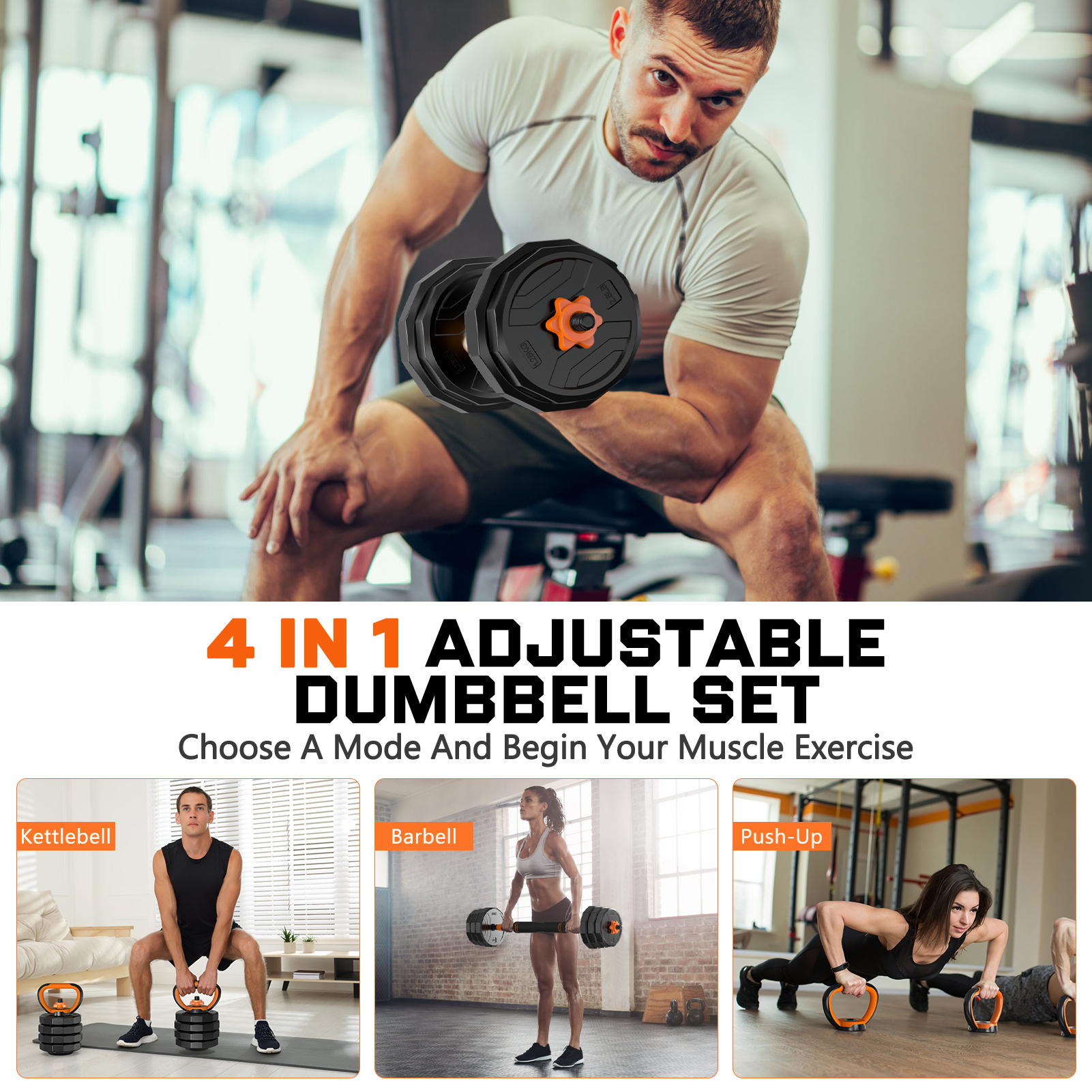 Topeakmart 4-Piece Kettlebell Set – 50lbs Total, Cement & HDPE, Home Gym