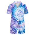 thumbnail image 5 of Aobny Trendy Women's Pajamas Blue Fancy Cooling Sleepwear Sets Collared Tie-Dye Short Short Sleeve Pants for Junior, 5 of 5