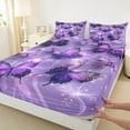 thumbnail image 3 of Manfei Kawaii Butterfly Twin Sheet Sets,Dreamy Theme Twin Fitted Sheet,Purple Black Flat Sheet For Girls Teens,Ultra Soft Home Decor,3pcs, 3 of 7