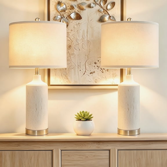Geloran Farmhouse Lamps Set of 2, Modern 24 '' Tall Table Lamp for Bedroom, Rustic Nightstand Lamp with Beige Linen Shade (Grey)