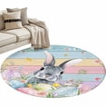 thumbnail image 2 of Easter 3ft Area Rug, Spring Bunny Eggs Flowers Colorful Wooden Grain Washable Non-Slip Small Round Rugs for Entryway Bedroom Kitchen, Soft Circle Carpet for Dining Room, Playroom Nursery Rug, 2 of 9