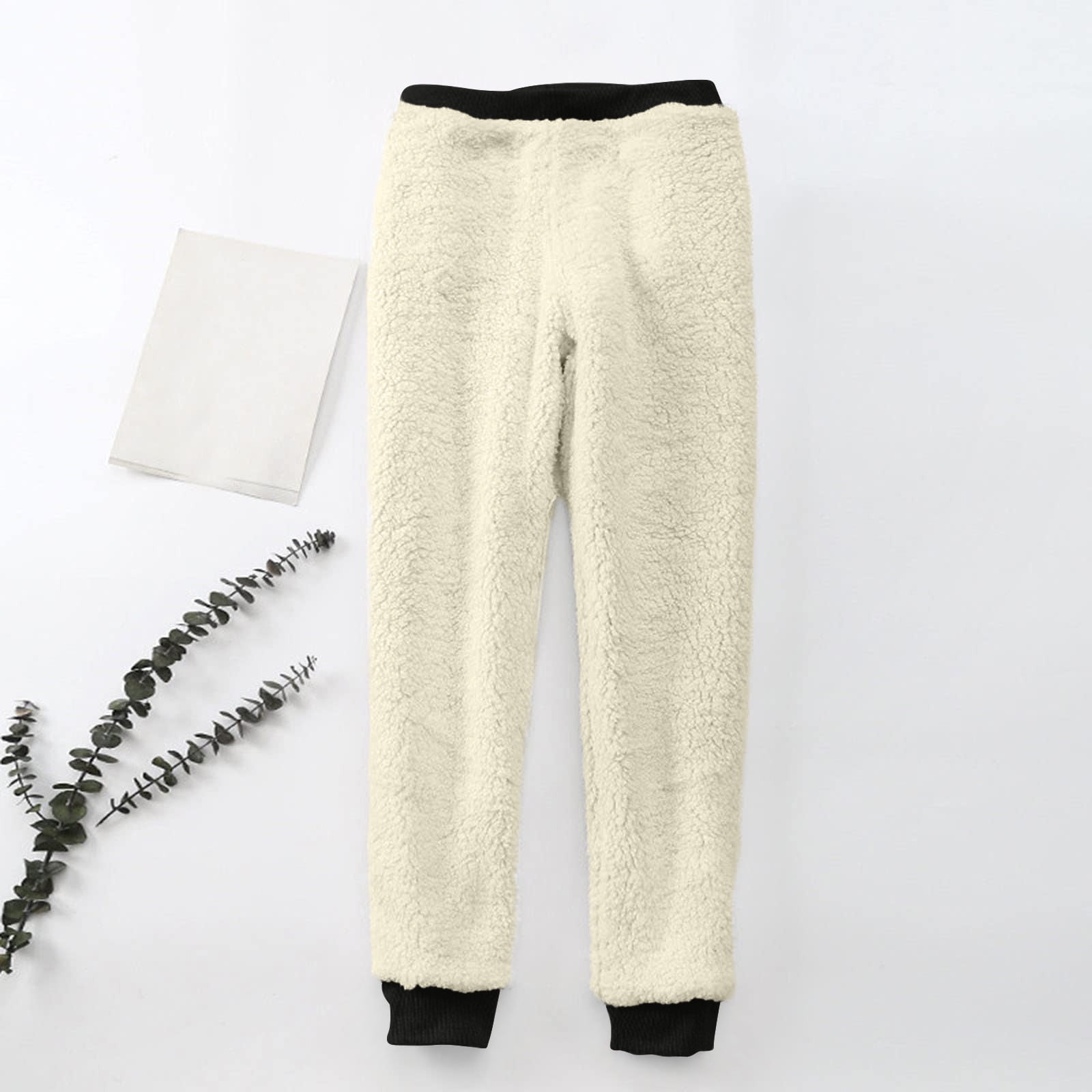 RQYYD Sherpa Lined Sweatpants for Women Winter Warm Fleece Lined Sweatpants  with Pockets Casual Heart Jogger Fleece Pants Pink L 