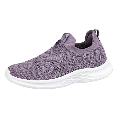 OJSFQUFP Womens Fashion Sneakers Ladies Summer Fashion Solid Colour Flyweaving Mesh Breathable Soft Bottom Lightweight Large Size Casual Shoes Trainers Leather Flats for Women Purple 38