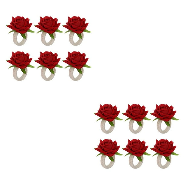 Bewildely 6 piezas de lino flor artificial servilletero extraíble reutilizable hecho a mano colorido titular ceremonia Navidad decoración rojo Rojo 2Conjunto