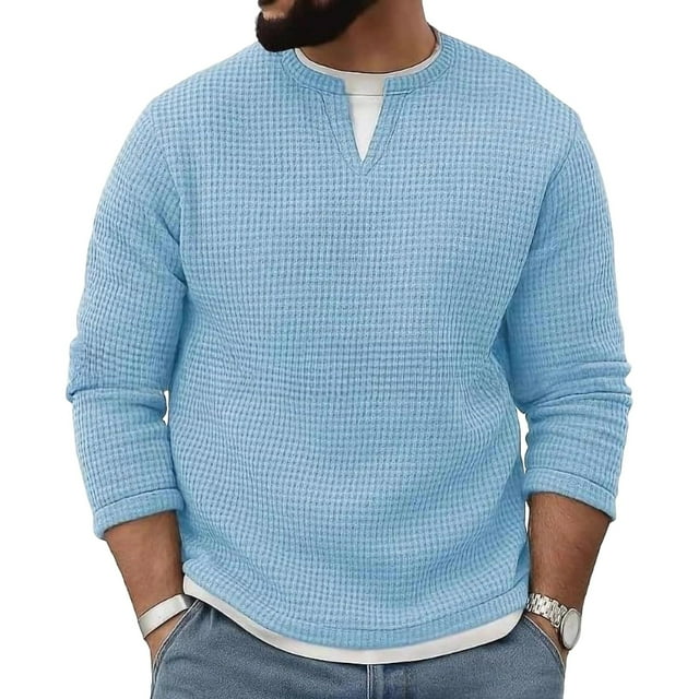 Kalauyu Chandail à Col Rond pour Hommes, Décontracté, à Texture Gaufrée, Chandail Molletonné pour Hommes