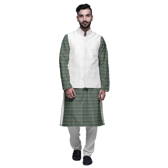 Atasi Ensemble Kurta Pyjama Indien pour Hommes, Veste Imprimée Classique Décontractée