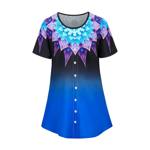 Pompotops T-Shirt à Manches Courtes Imprimé Plumes Col Rond pour Femmes