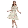 thumbnail image 3 of Actgleam Girls Summer Dress Kids Floral Print Puff Sleeve Cute Square Neck A-Line Midi Sundress,Colorful Floral,7-8Y, 3 of 8