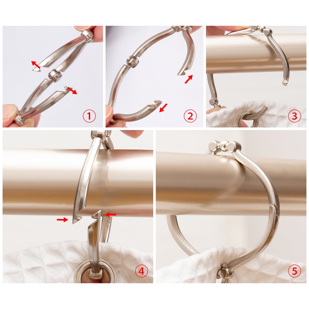 Utopia Alley Shower Hooks - Shower Curtain Rings for Bathroom - Rust Proof Shower Curtain Hooks for Shower Curtain or Liner - Set of 12, Brushed Nickel
