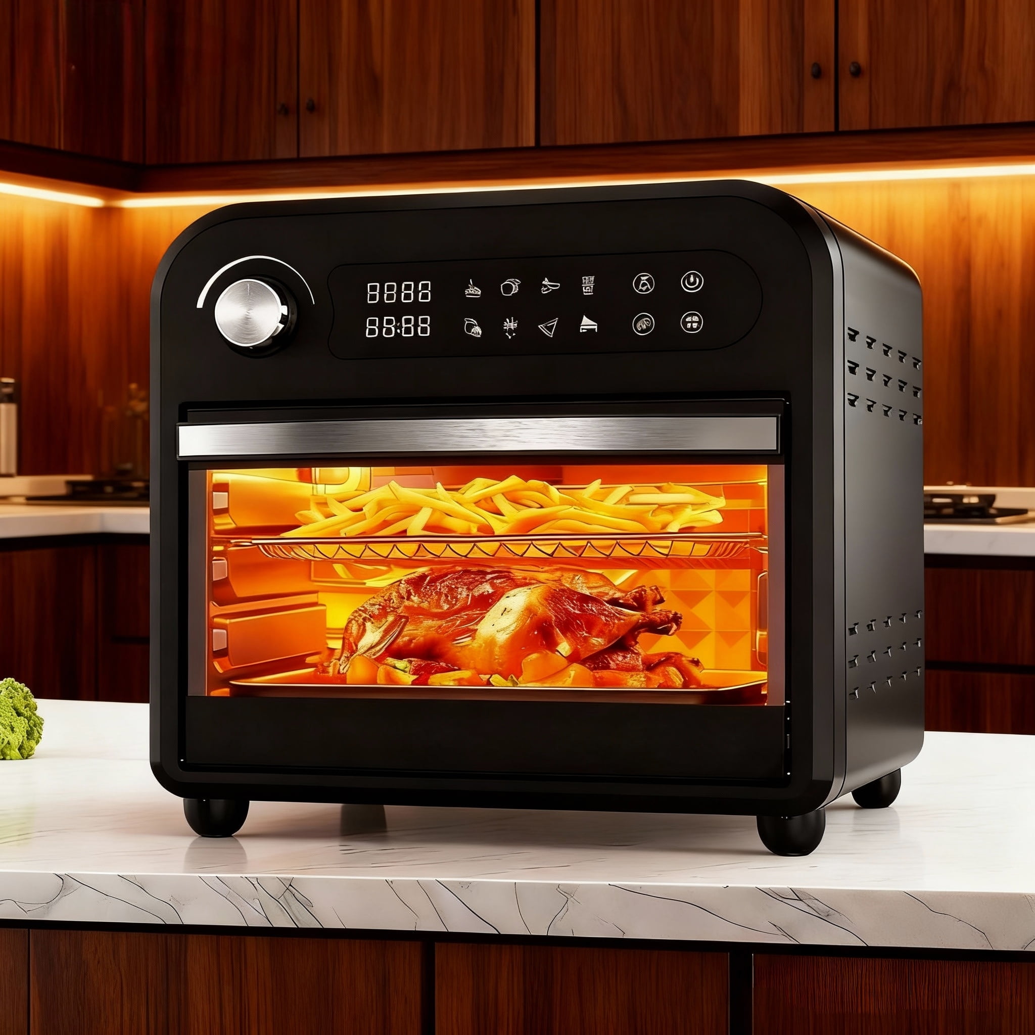 Fitfort 16QT Digital Air Fryer Oven Toaster Combo with 360° Hot Air Circulation, 1500W Fast Heating, Transparent Door Window, Precise Temperature Control, Includes 5 Accessories