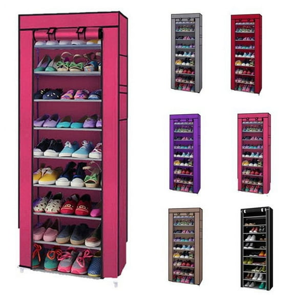 Tenozek 10 Tiers Shoe Rack 30 Pairs Shoe Organizer Portable Shoe Cabinets Shoe Rack for Boots with Non-Woven Fabric Dustproof Cover Rose Red