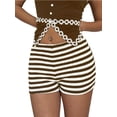 thumbnail image 2 of Womens Stripe Hot Girl Low Waist High Elasticity Shorts Bodycon Bottoms Fashion Summer Coffee L, 2 of 9