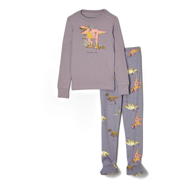 Big Feet Pajama Grey Cotton 2 Piece Cotton Kids Footed Pajamas