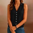 thumbnail image 5 of ClodeEU Women's Lapel Collar V Neck Sleeveless Button Down Blouse,Casual Loose Shirt With Stretch Hem Black,Women's Plus XXL, 5 of 7