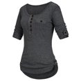 thumbnail image 1 of DPTALR Women Ladies Solid Long Sleeve Button Blouse Pullover Tops Shirt With Pockets, 1 of 4