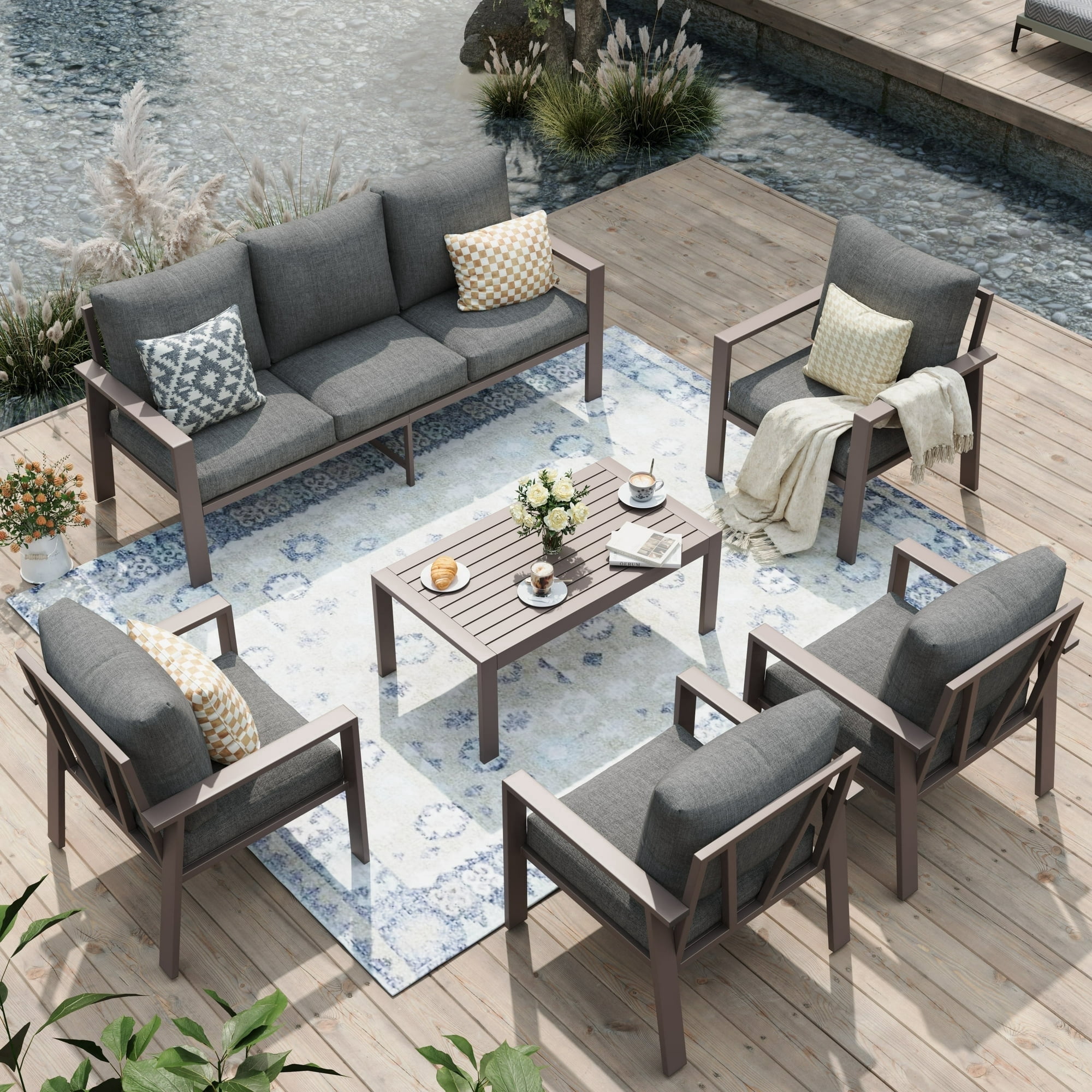 UDPATIO Aluminum Patio Furniture Set, Contemporary Outdoor Couch Set, Aluminum Patio Conversation Set, Gray