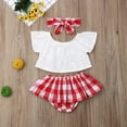 thumbnail image 2 of Qiylii Baby Girls Clothes Set Off Shoulder Hollow Top+Plaid Skirt+Bow Hairband, 2 of 6